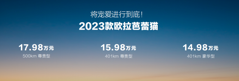 22项科技升级，2023款欧拉芭蕾猫14.98万起